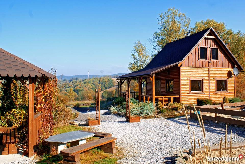 Widok na drewniany domek