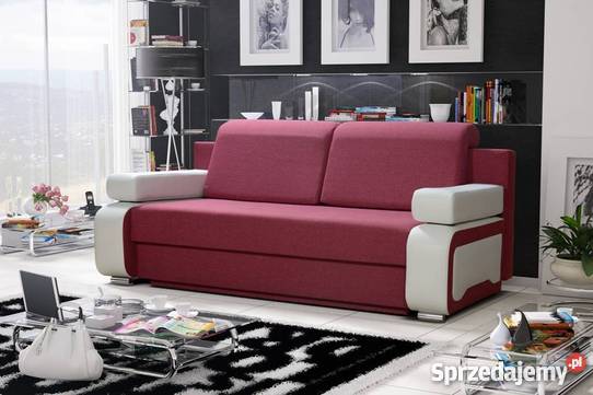 Bordowa sofa rozkładana z janymi oparciami